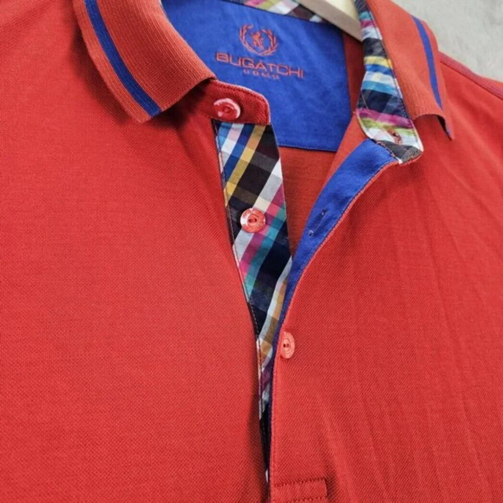 Bugatchi Polo Shirt Red Short Sleeve Contrast Collar Men's Size L Golf - Picture 9 of 10